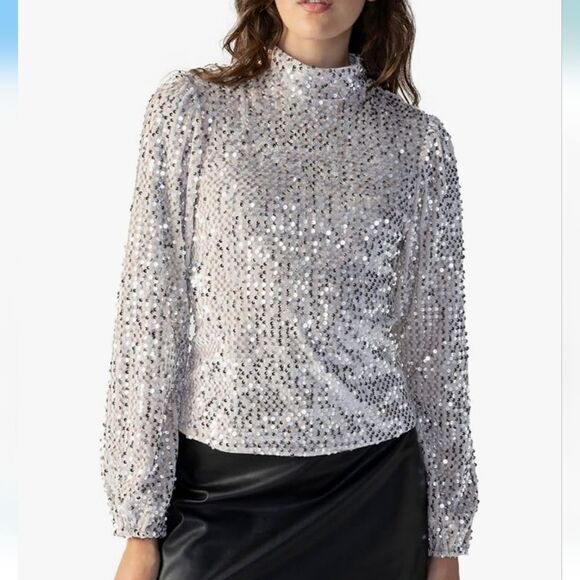 Sanctuary All Nighter Sequin Mock Neck Blouse Women's Small - Picture 1 of 8